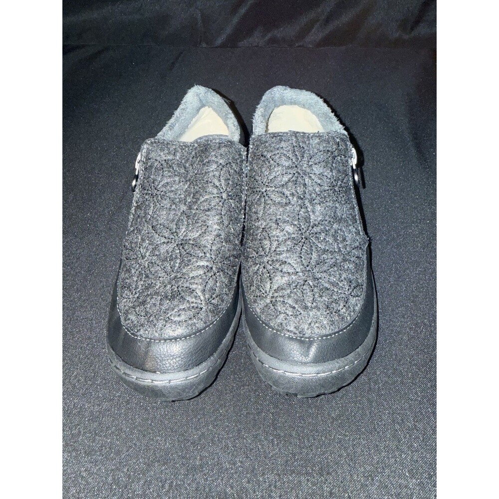 JBU by Jambu Womens Black Floral Embroidered Faux Fur Lined Slip On Shoes NEW